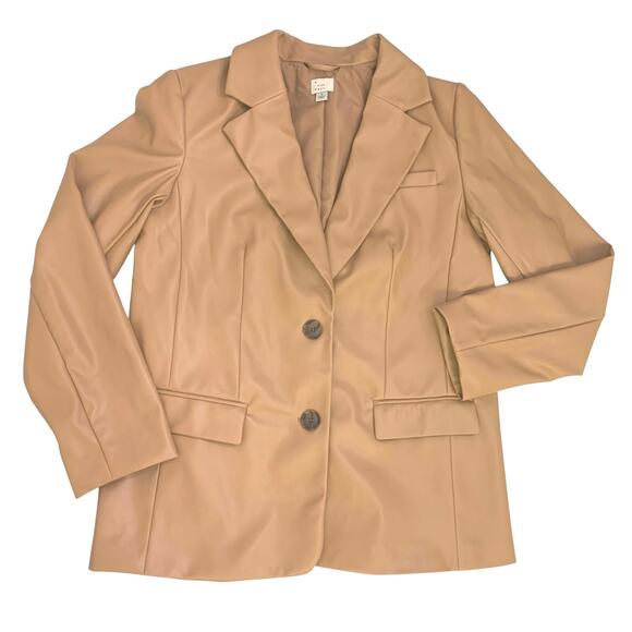 A New Day Womens  Faux Leather Relaxed Fit Blazer Small Jacket Caramel Tan Color - Picture 14 of 15